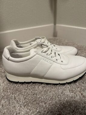 Prada 3E6386 White Leather Sneakers Women’s Size 38 Authentic Designer Shoes